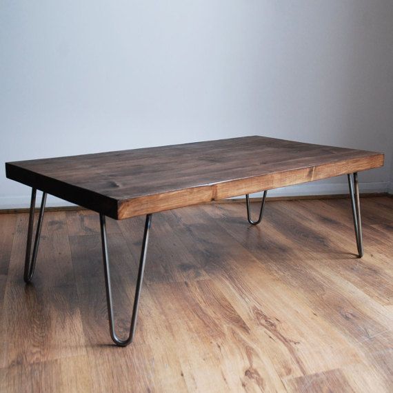 Rustic Vintage Industrial Solid Wood Coffee Table-Bare Metal .
