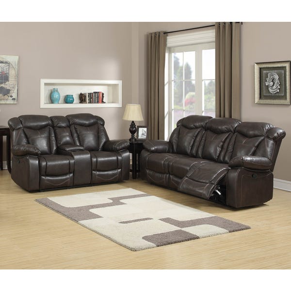 Shop Walter Dark Brown Leather Reclining Sofa and Loveseat (Set of .