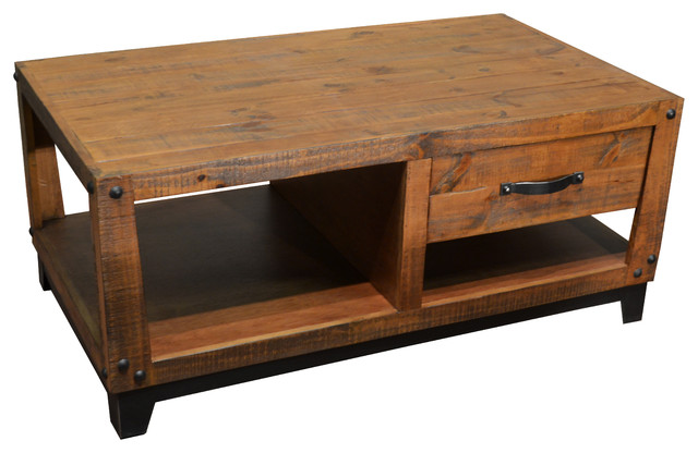 Rustic Farmhouse Style Solid Wood Coffee Table With 1-Drawer .