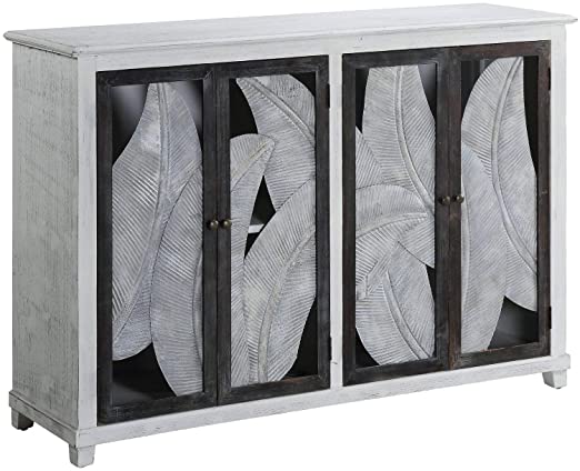 Amazon.com: Whitewash Solid Wood 4-Door Sideboard Grey Off-White .