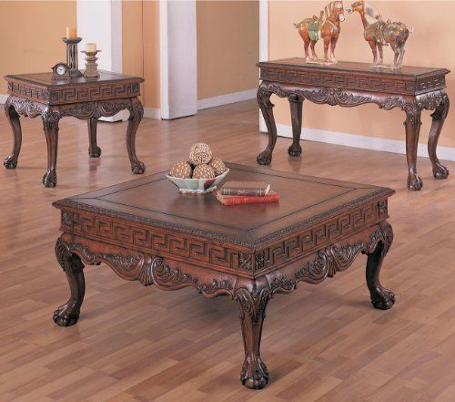 Arcata Coffee Table Set with Ball and Claw Design in Dark Brown by .