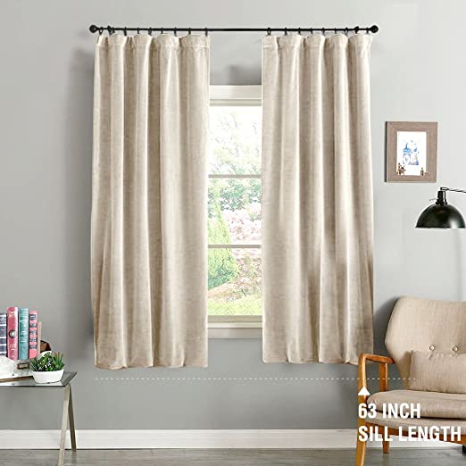Amazon.com: jinchan Beige Curtains Velvet Drapes Bedroom Window .
