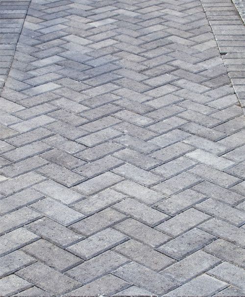 Grey Herringbone Brick Walkway | Grey pavers, Driveway design .