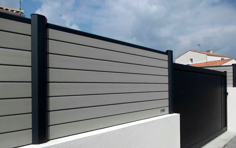 black composite fence in backyard, composite wood fence privacy .