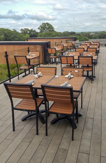 Our Atlantic outdoor furniture collection on a rooftop bar .