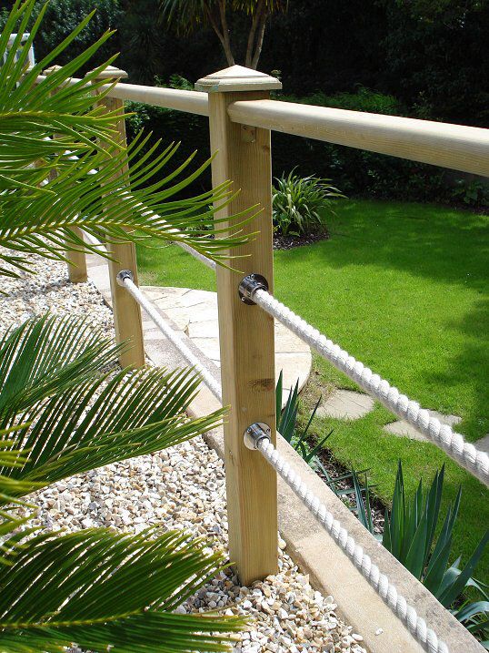 Post & rope decking boarder | Garden railings, Deck garden, Lawn .