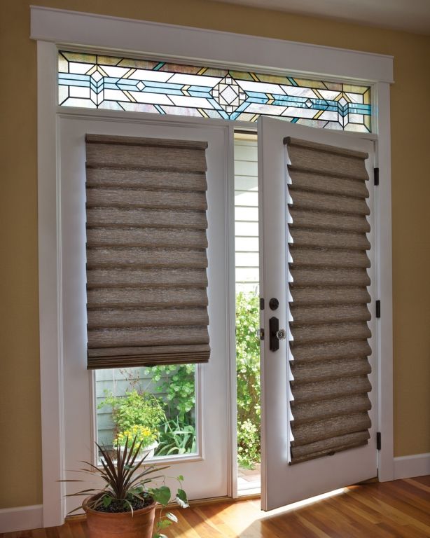 Custom Roman Shades look great on French doors. Description from .