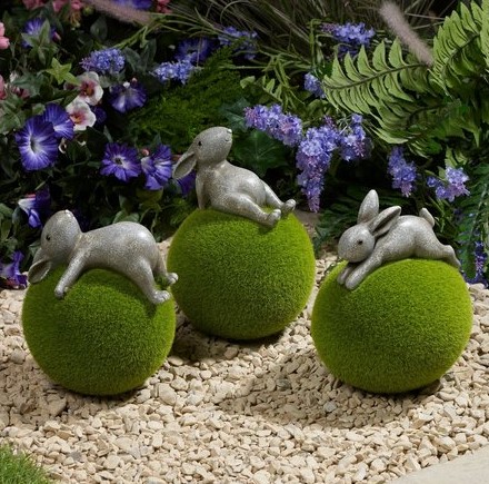 Set of 3 Flocked Rabbits Garden Ornaments – Mr Gooses Empori