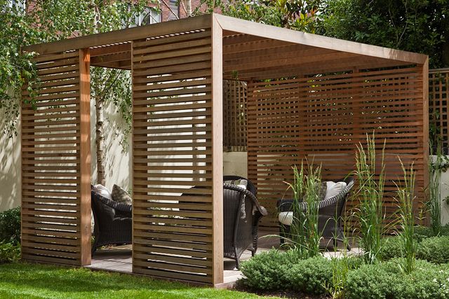 Cedar Pavillion, modern & clean softened by planting and trees .