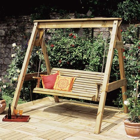 Wooden Swing Seat - Large Heavy Duty 3 Seater Outdoor Garden Swing .