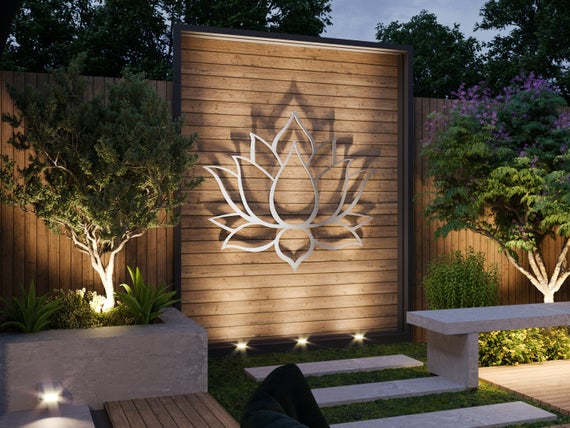 Lotus Flower Large Outdoor Metal Wall Art Garden Sculpture | Et