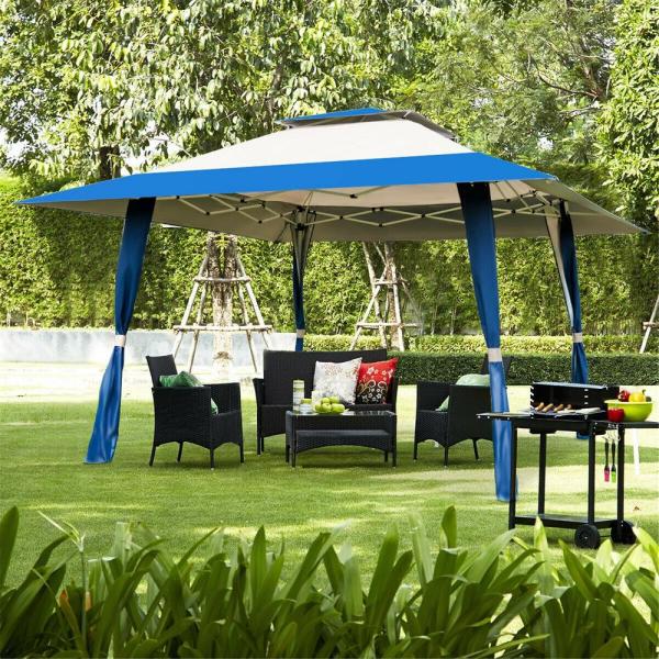 CASAINC 13 ft. x 13 ft. Blue Outdoor Folding Gazebo Canopy Shelter .