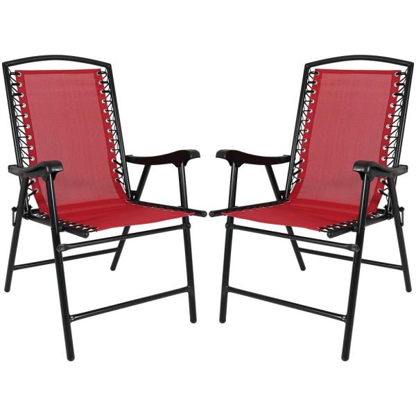Sunnydaze Decor Red Sling Folding Beach Lawn Chairs (Set of 2)-DL .