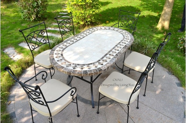 OUTDOOR DINING TABLE OVAL MARBLE MOSAIC GARDEN PATIO TABLE 71 .