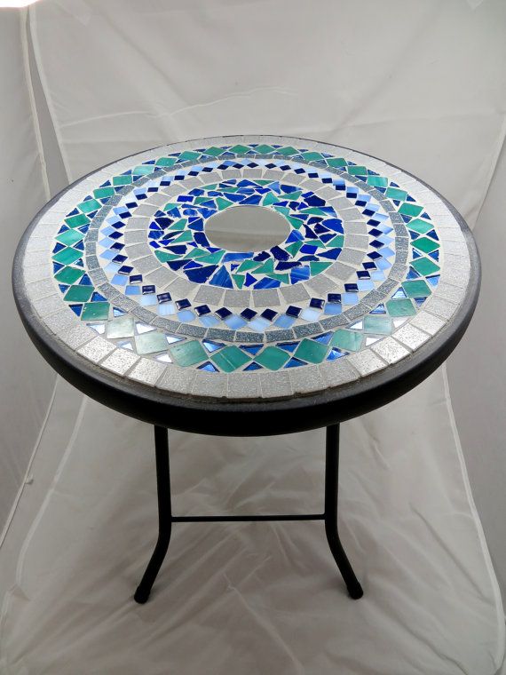 Round mosaic side table or plant stand - RESERVED FOR WENDY .