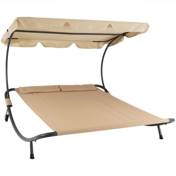 Sunnydaze Decor Sling Double Outdoor Chaise Lounge Bed with Canopy .