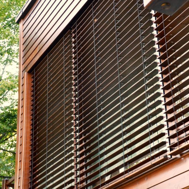 Outdoor wooden blinds | Skirpus wooden blinds and shutters factory .
