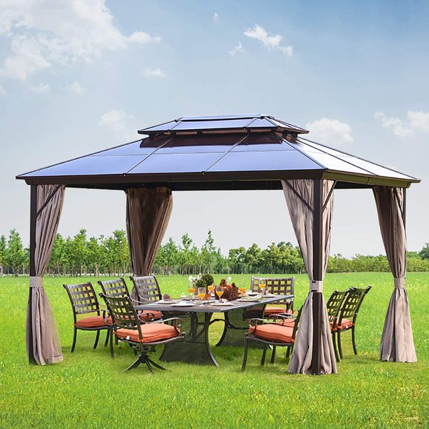 Erommy 10x13ft Outdoor Double Roof Hardtop Gazebo Canopy Curtains .
