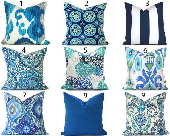 Outdoor Pillow Covers ANY SIZE Decorative Home Decor Navy Blue .