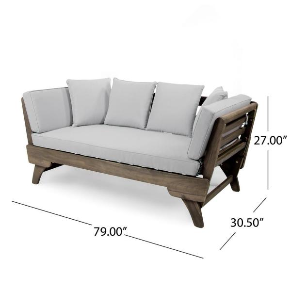 Noble House Gray Wood Outdoor Daybed with Light Gray Cushions .
