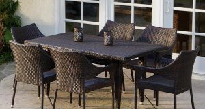 Noble House Cliff Multi-Brown 7-Piece Wicker Outdoor Dining Set .