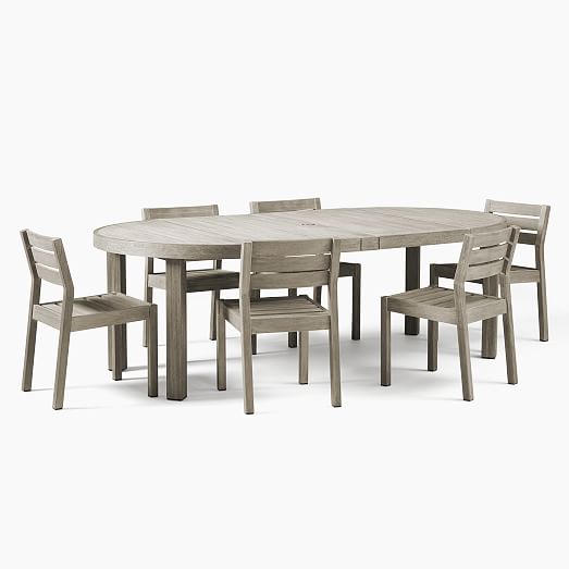 Portside Outdoor Expandable Round Dining Table & 6 Solid Wood .