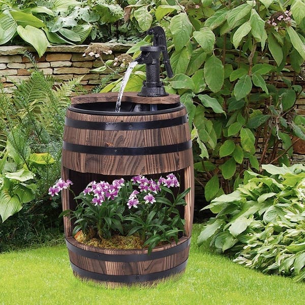 Shop Outsunny Barrel Water Fountain Wood Metal Rustic Outdoor .