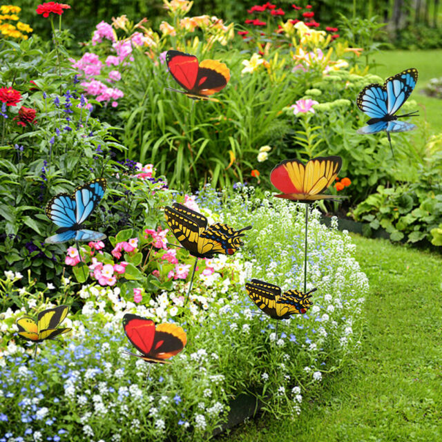 24x Artificial Butterfly Stakes Outdoor Yard Planter Flower Pot .