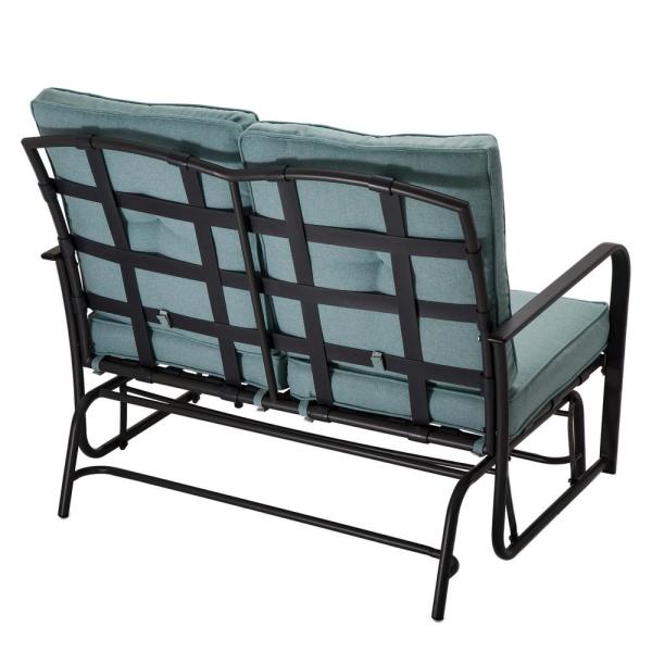 Glitzhome 2-Person Metal Outdoor Patio Loveseat Glider Chair with .