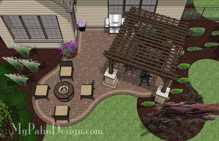 Small Outdoor Living Patio Design with Pergola | Download Plan .