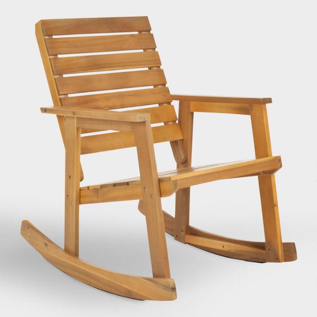 Natural Brown Wood Outdoor Rocking Chair | World Mark