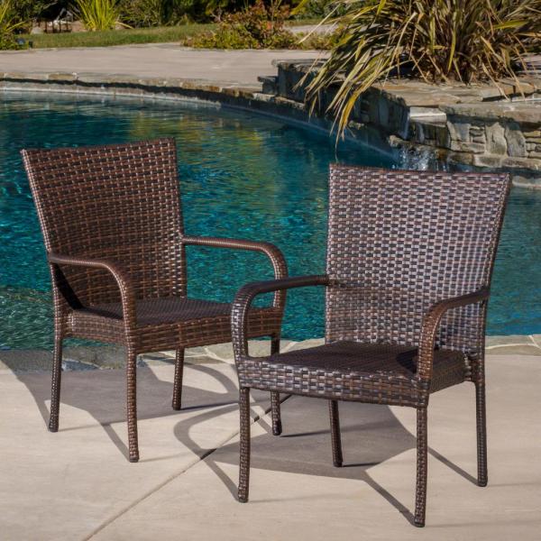 Noble House Multi Brown Stackable Wicker Outdoor Dining Chairs .