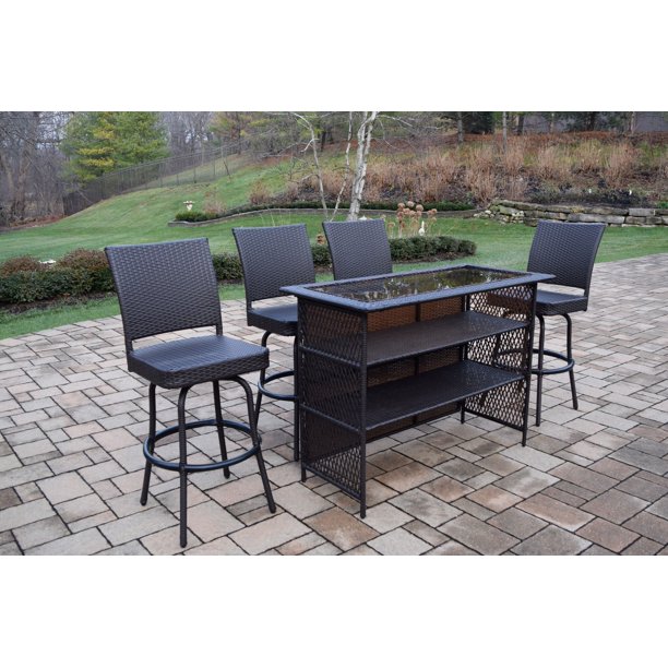 5-Piece Coffee Brown Elite All-Weather Resin Wicker Outdoor Patio .
