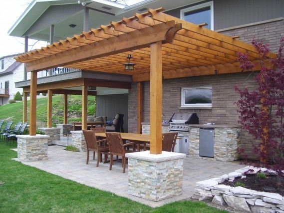 small pergola over brick patio, perfect for a not so huge backyard .