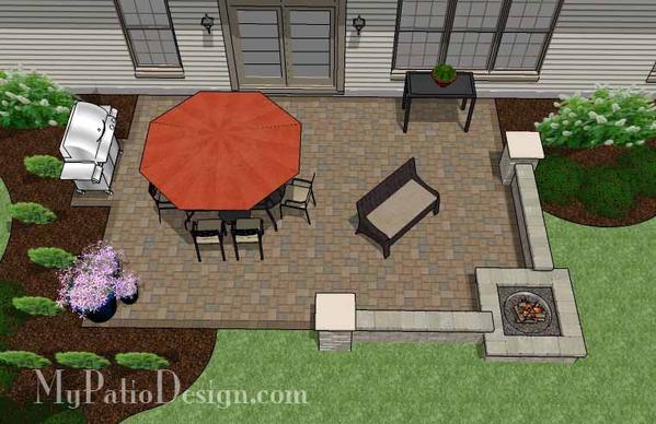 Large Rectangular Paver Patio Design with Fire Pit – MyPatioDesign.c