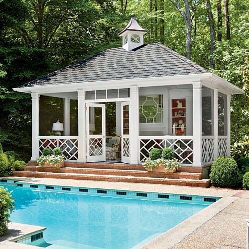 Pretty pool house/screen porch idea | Pool houses, Pool house .