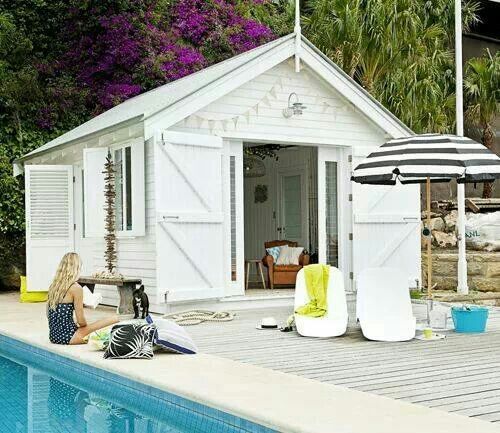 Pool house out of a simple shed from Home Depot. It just needs a .