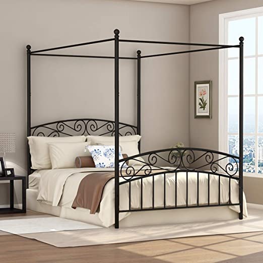 Amazon.com: Deluxe Design Queen Size Metal Canopy Bed Frame with .
