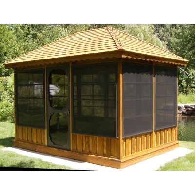 A screened-in patio gazebo is a protected outdoor hideaway perfect .