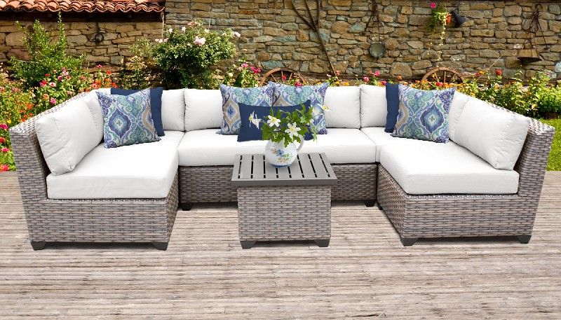 Florence 7 Piece Outdoor Wicker Patio Furniture Set 07c in Sail Whi