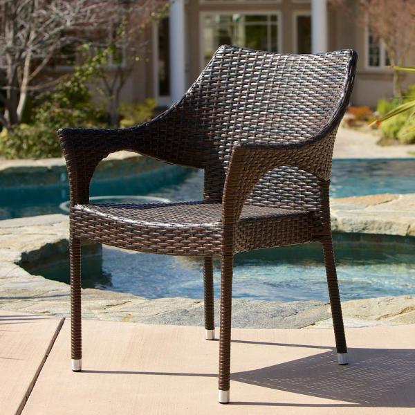 Noble House Cliff Multi Brown Wicker Outdoor Dining Chairs (Set of .