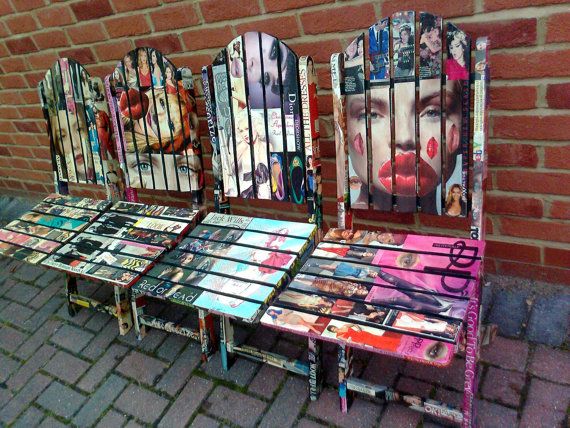 Decoupage Wooden Garden ChairsFashion magazinesupcycled by artdp .
