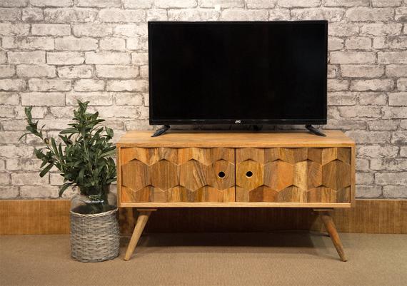 Solid Mango Fruitwood Retro Hex TV stand or coffee table 78cm | Et