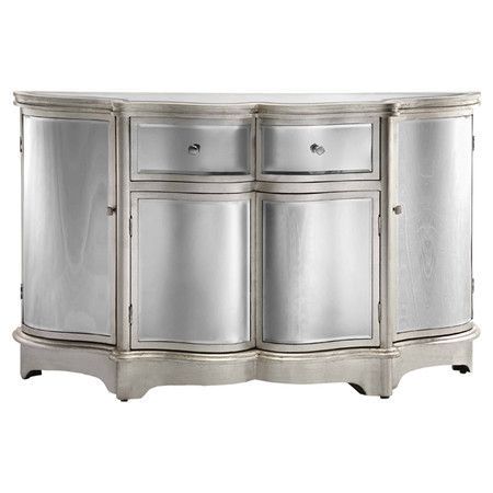 4-door curve-front mirrored sideboard with 2 top drawers and an .