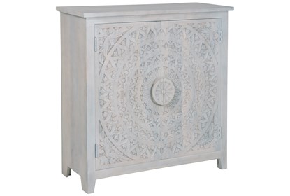 Hand Carved White Wash 2 Door Sideboard | Living Spac