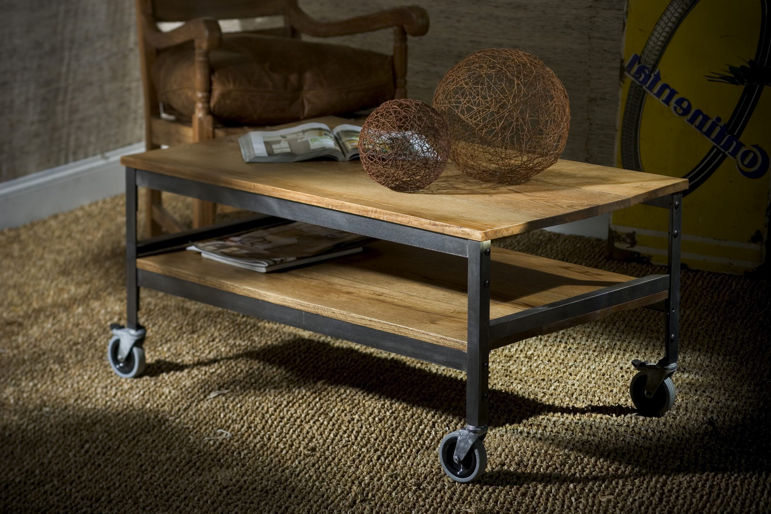 Iron Wood Coffee Tables With Wheels