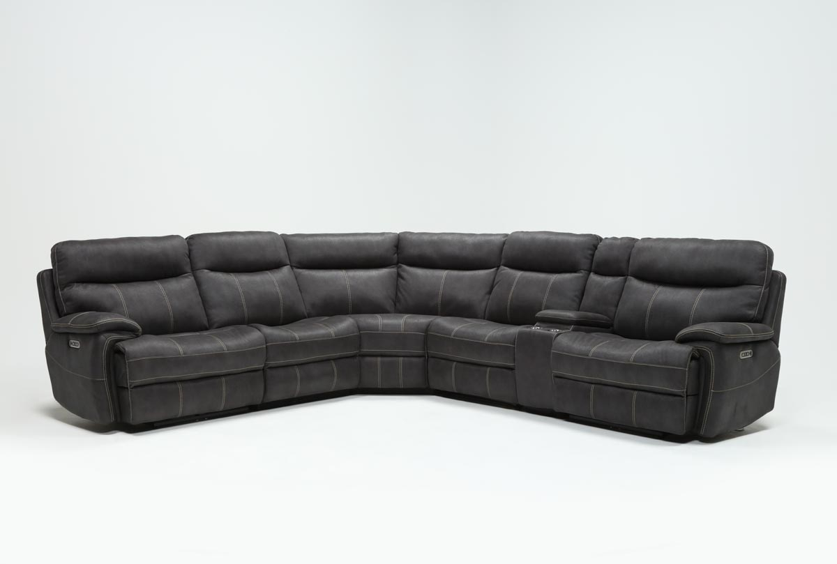 Denali Charcoal Grey 6 Piece Reclining Sectionals With 2 Power Headrests