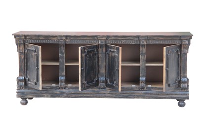 Antique Black Crown Mold 4 Door Sideboard | Living Spac