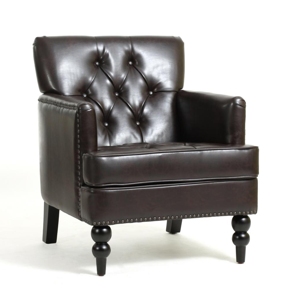 Chocolate Brown Leather Tufted Swivel Chairs