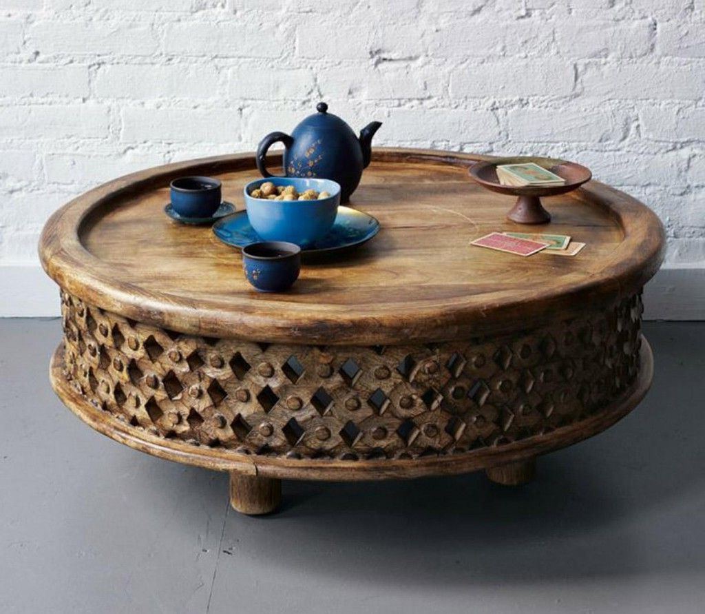 Round Carved Wood Coffee Tables